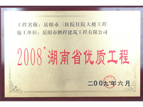 2008年湖南省優質工程（岳陽市三醫院住院大樓工程）